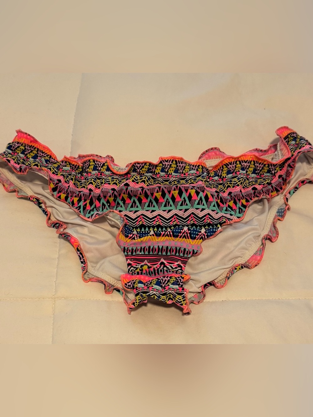 Victoria's Secret Kids Neon Tribal Ruffle Bikini Bottom - Pink Multi